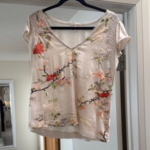 Elegant Floral Embroidered V-Neck Blouse